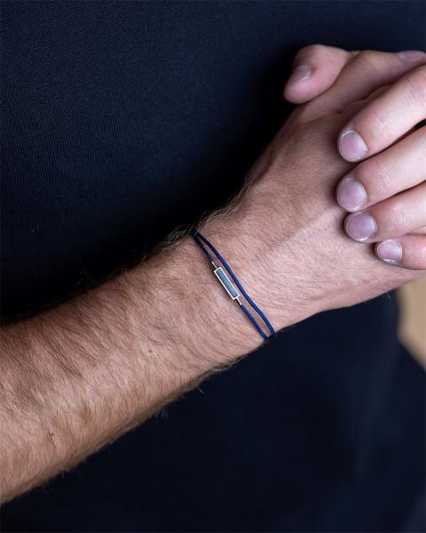 1,5 mm blaues Nylonarmband mit einem blauen Tigerauge-Stein - Talis Blue Silver